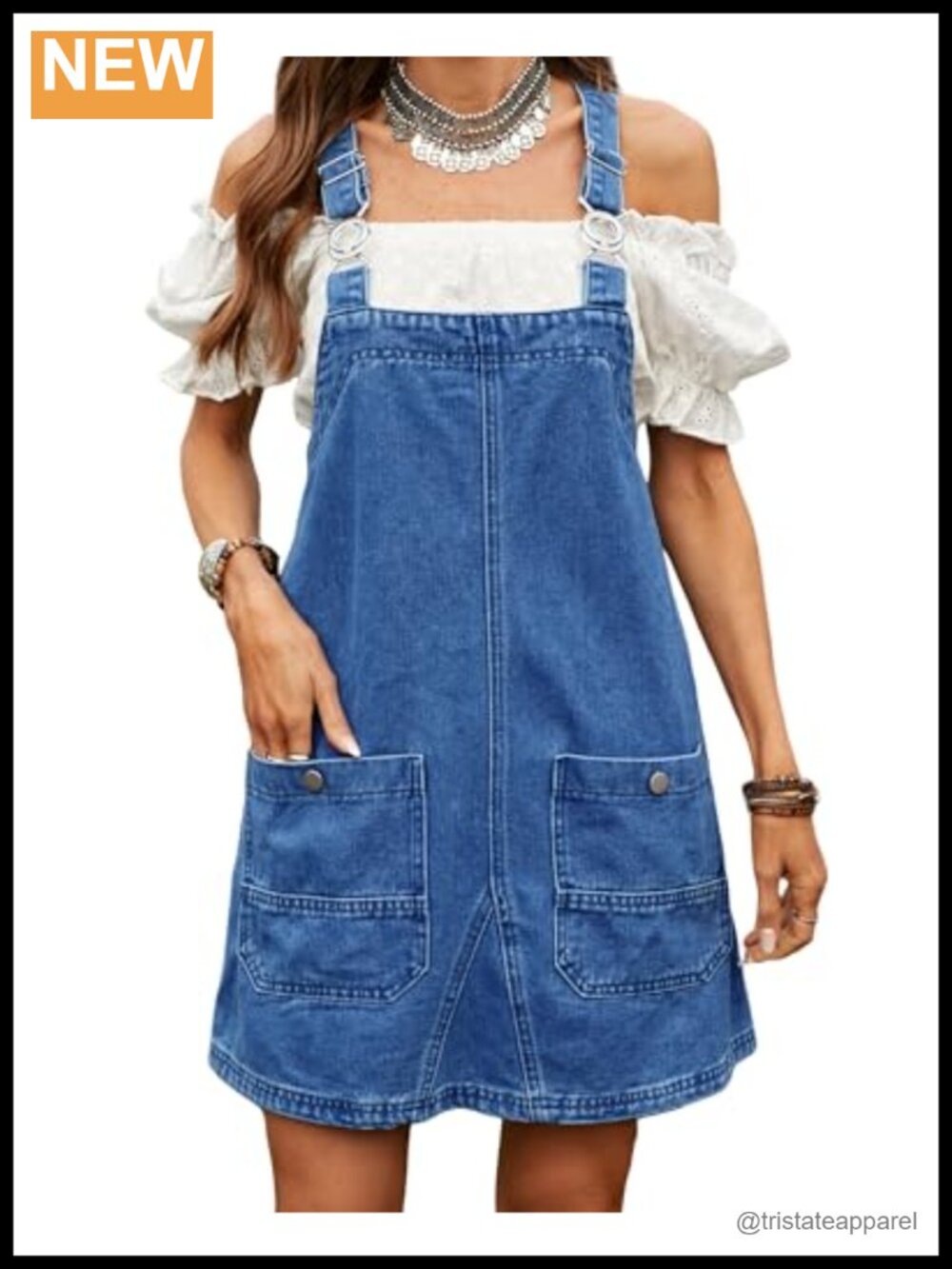 Denim Overall Dress Adjustable Strap Knee-Length Loose Fit Jean Jumper